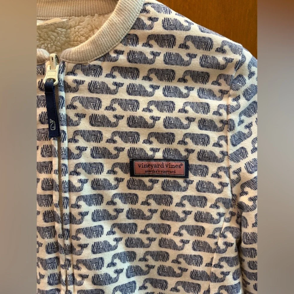 Vineyard Vines Girls Reversible Whale Print Sherpa Bomber Jacket Size M 10-12